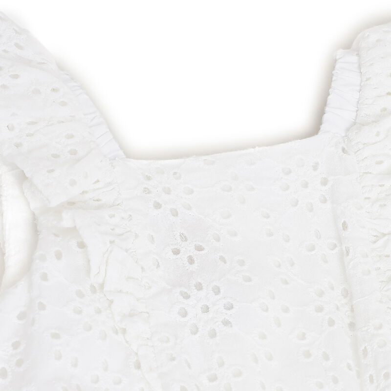 Girls White Solid Short Sleeve Rompers image number 2